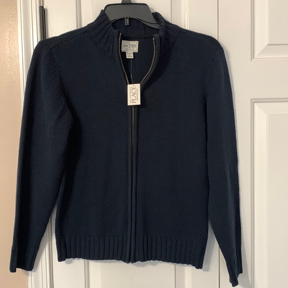 Boys navy blue zippered sweater, NEW, size XL/14